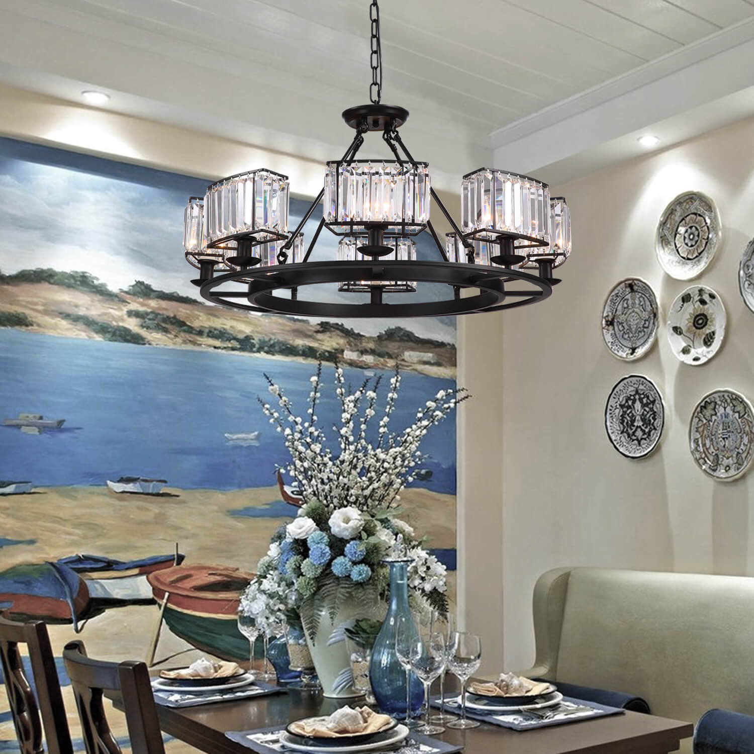 MOOONI-Vintage-Round-Matte-Black-Crystal-Chandelier-Dining-Room