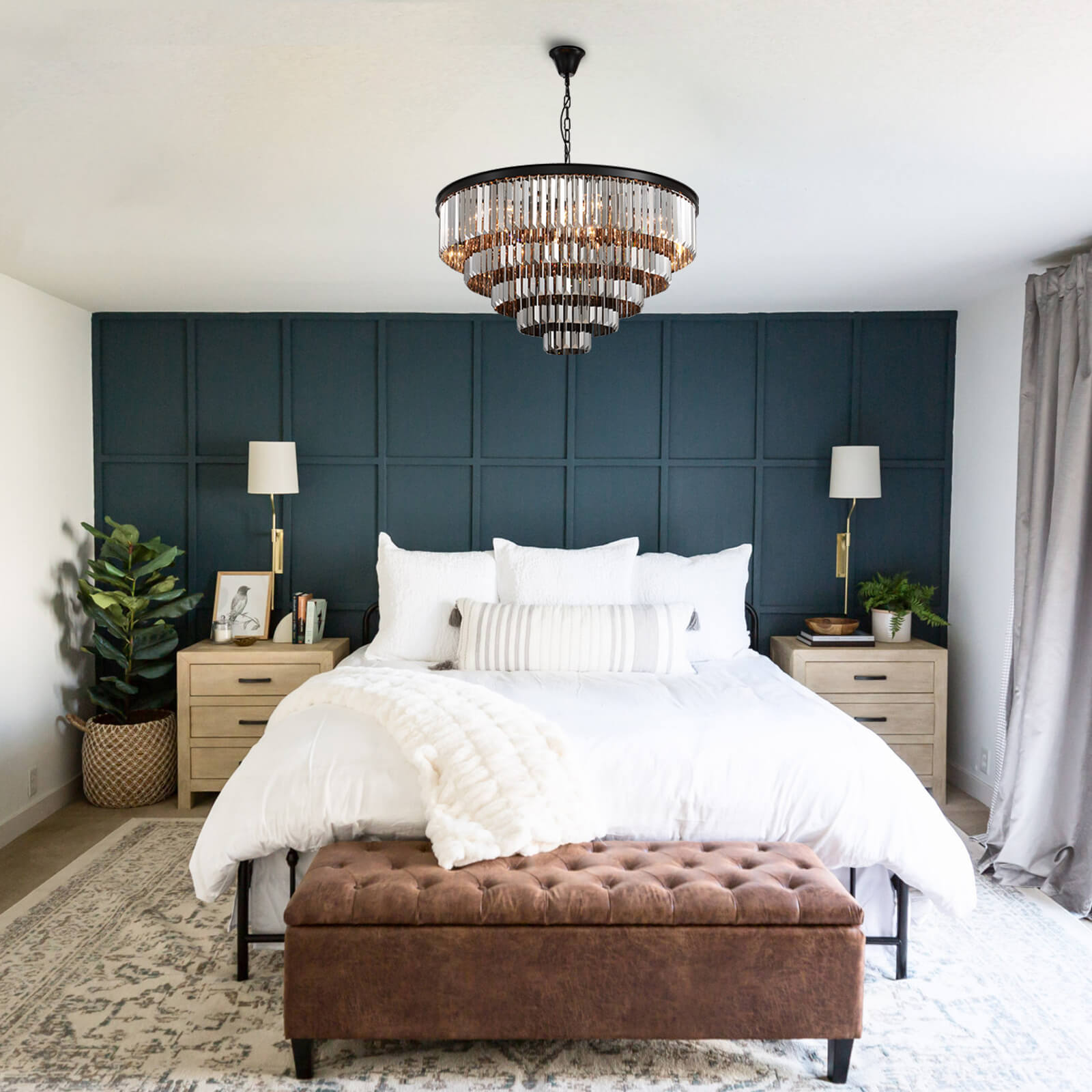 Round Black Iron 5-layer Smoke Gray Crystal Chandelier