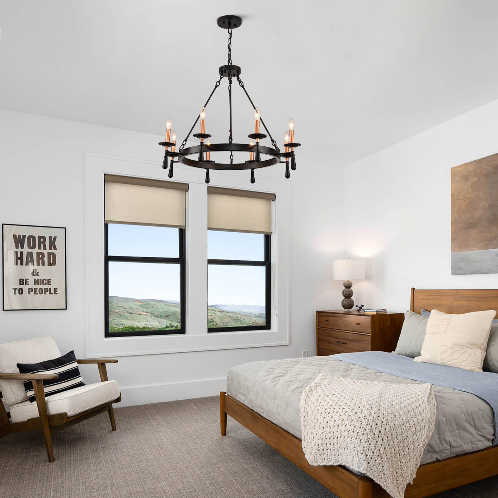 Night Rose 8 Lights Candle Round Chandelier