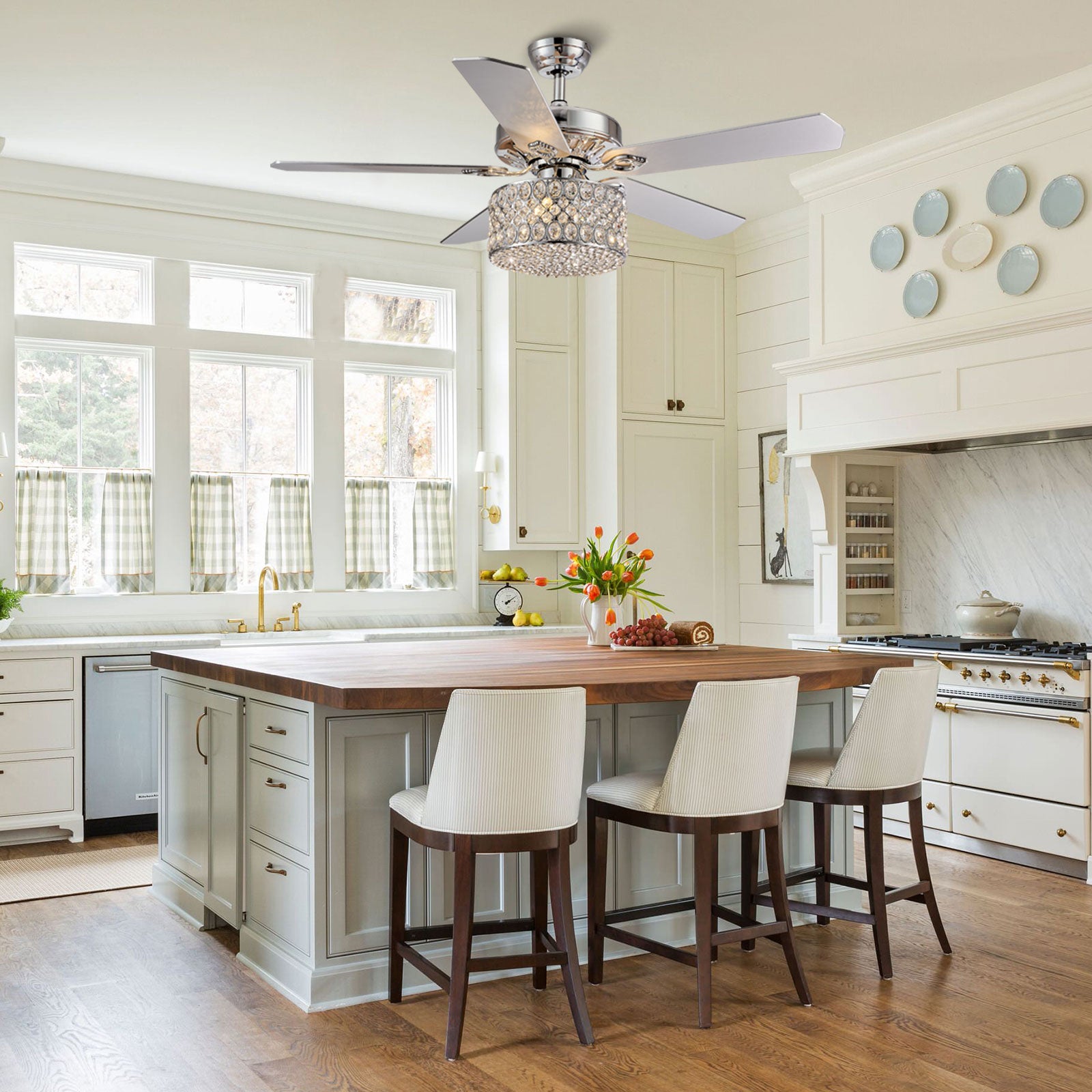 MOOONI-Ceiling-Fan-Light-Chrome-Vintage-Double-Oval-Triple-Octagonal-Beads-Crystal-Fandelier-50“-Kitchen-Island