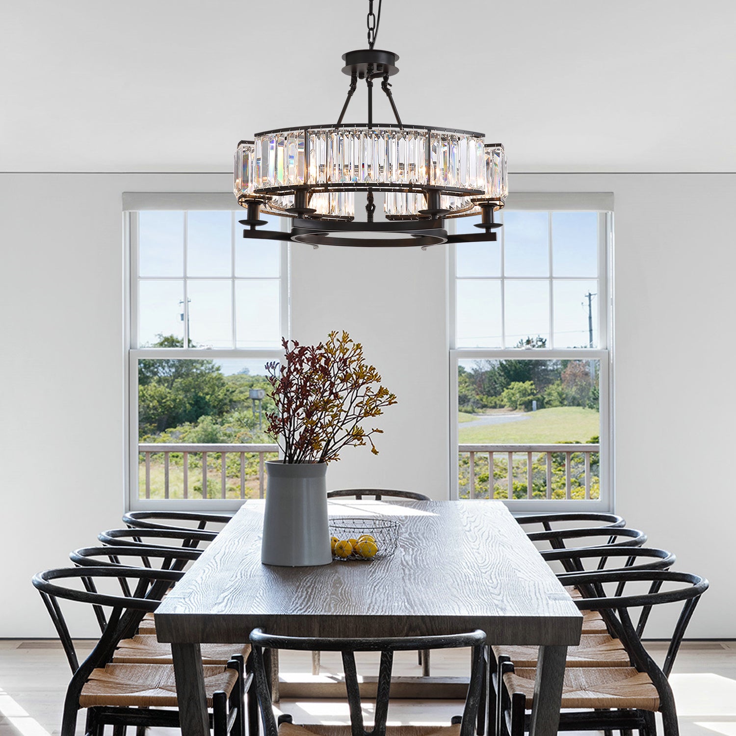 Farmhouse Wrought Iron Crystal Chandelier