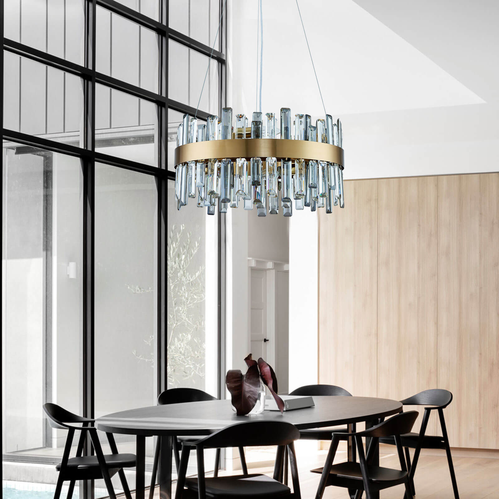 Round Cross Crystal Bar Gold Frame Chandelier