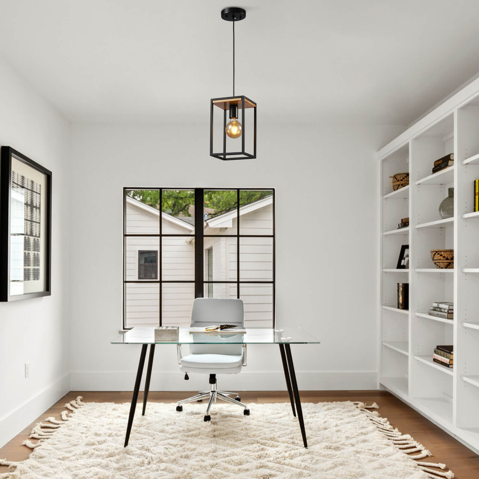 Farmhouse-Black-Single-Head-Wooden-Metal-Frame-Pendant-Light