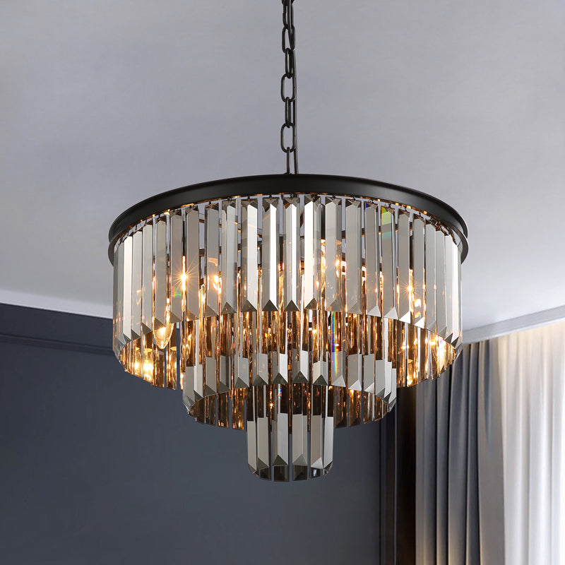 Smoke Gray Round Iron Art 3-layer Chandelier