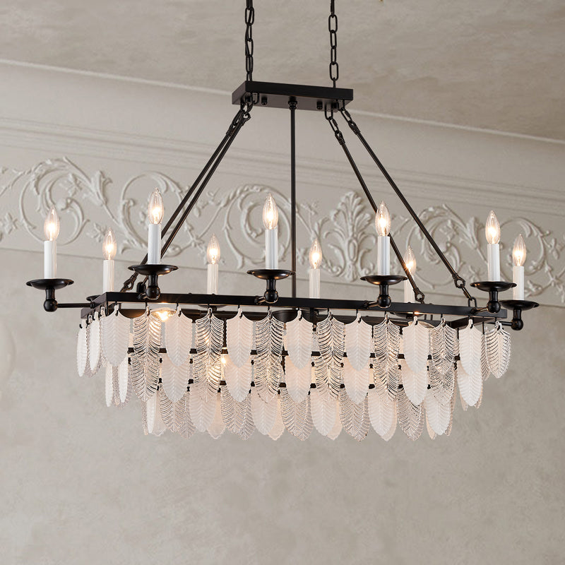 Leaves Candelabra Black Pendant Light - Rectangular