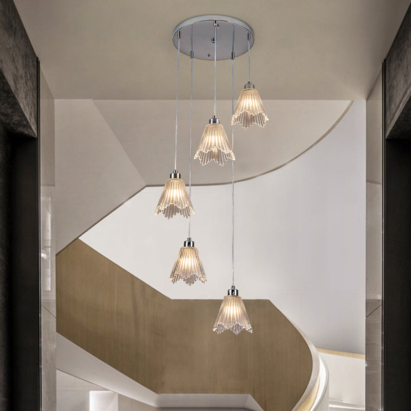 Spiral Chrome Bamboo Hat Glass Chandelier