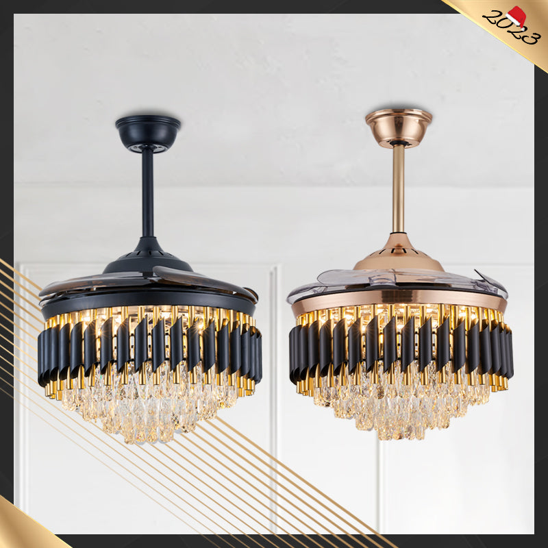 Black & Gold Fandelier Retractable Chandelier Fan with Lights