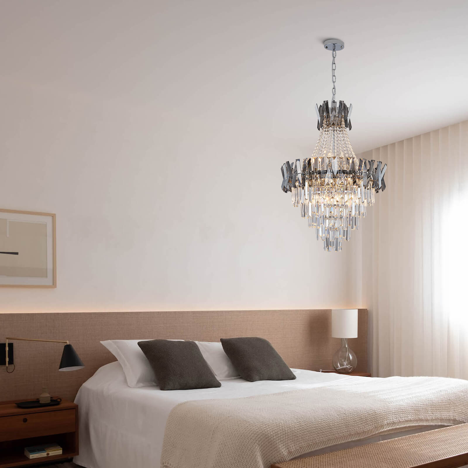 Victoria Deep Gray Metal Frame Crystal Chandelier