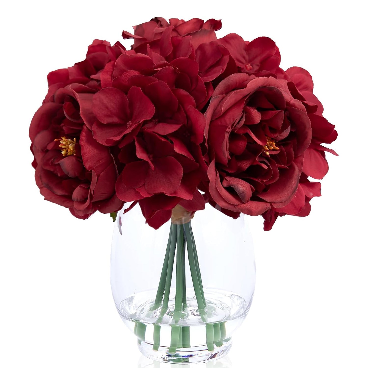Artificial Red Peonies in Glass Vase with Faux Water – Elegant Table Centerpiece