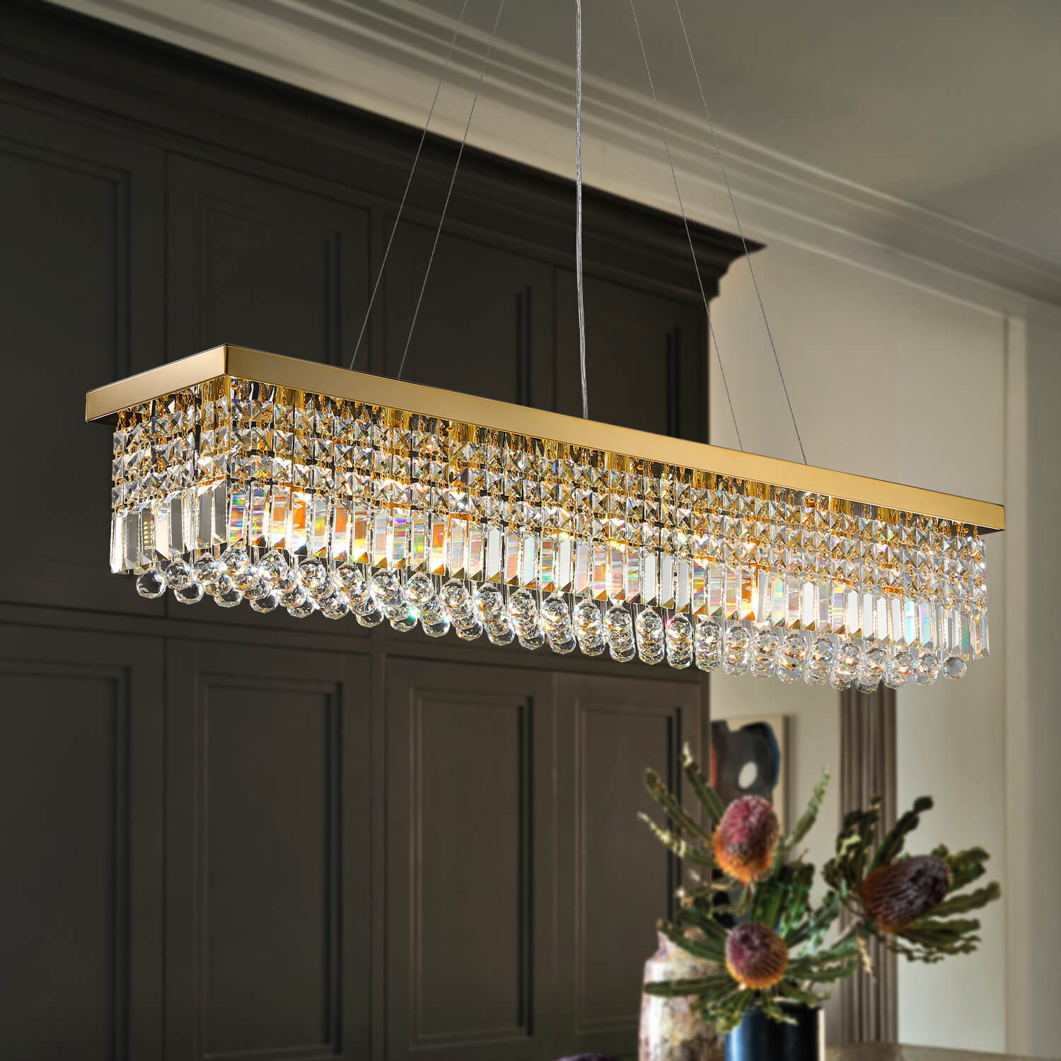 Elandor Gold Crystal Linear Chandelier