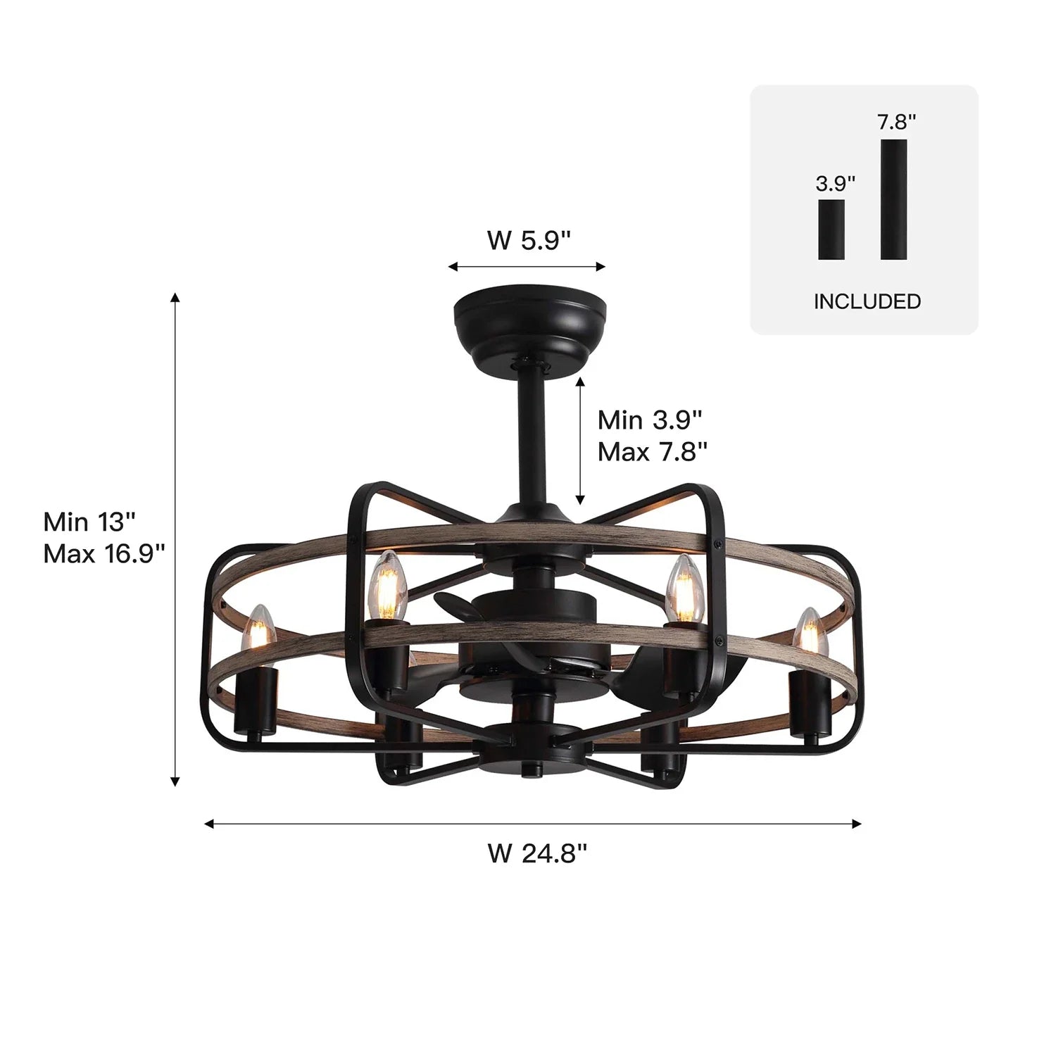 Farmhouse 25 inch Cage Ceiling Fan Light with Remote Control - Sofary Lighting
