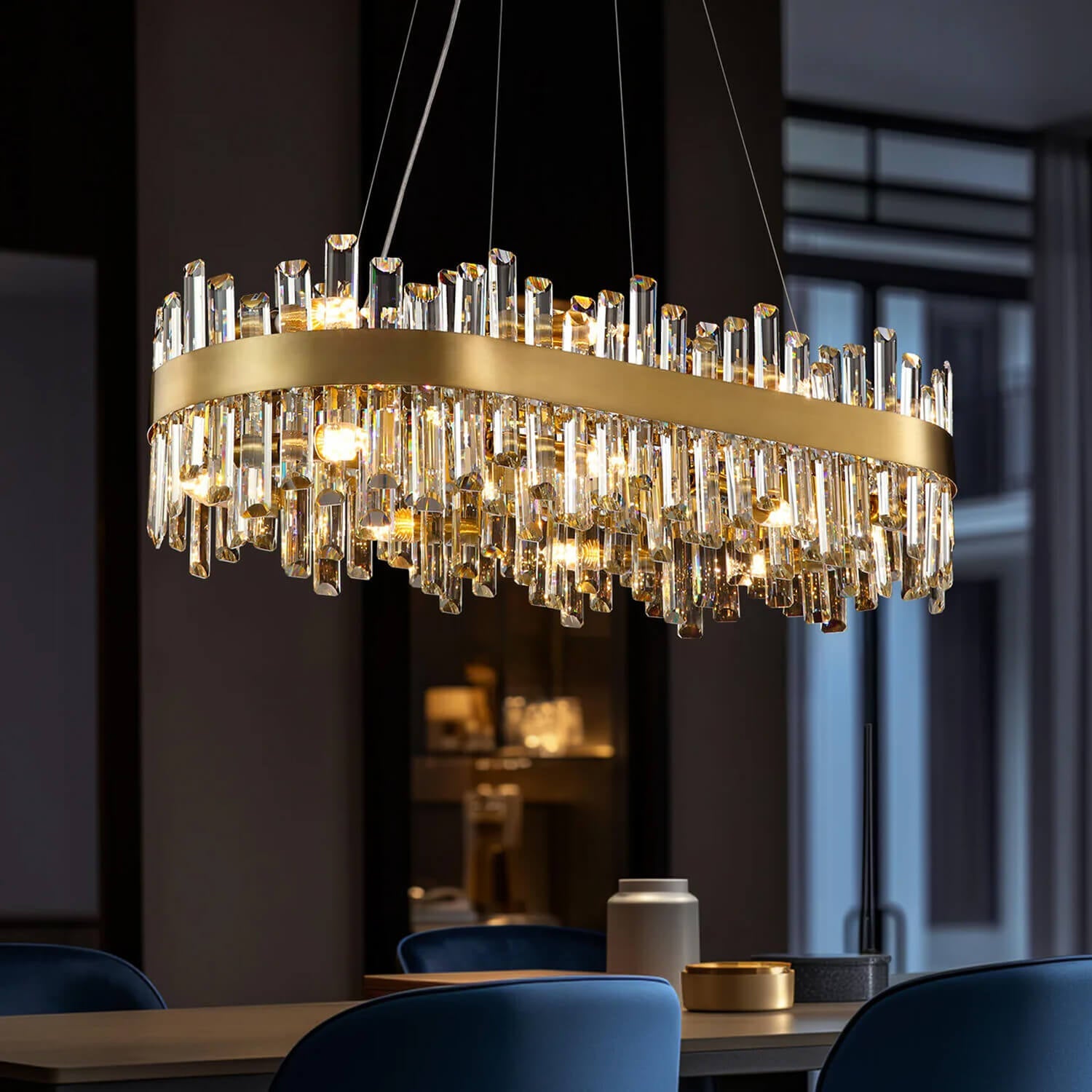 Luxora Elegance Gold Crystal Chandelier Close Up