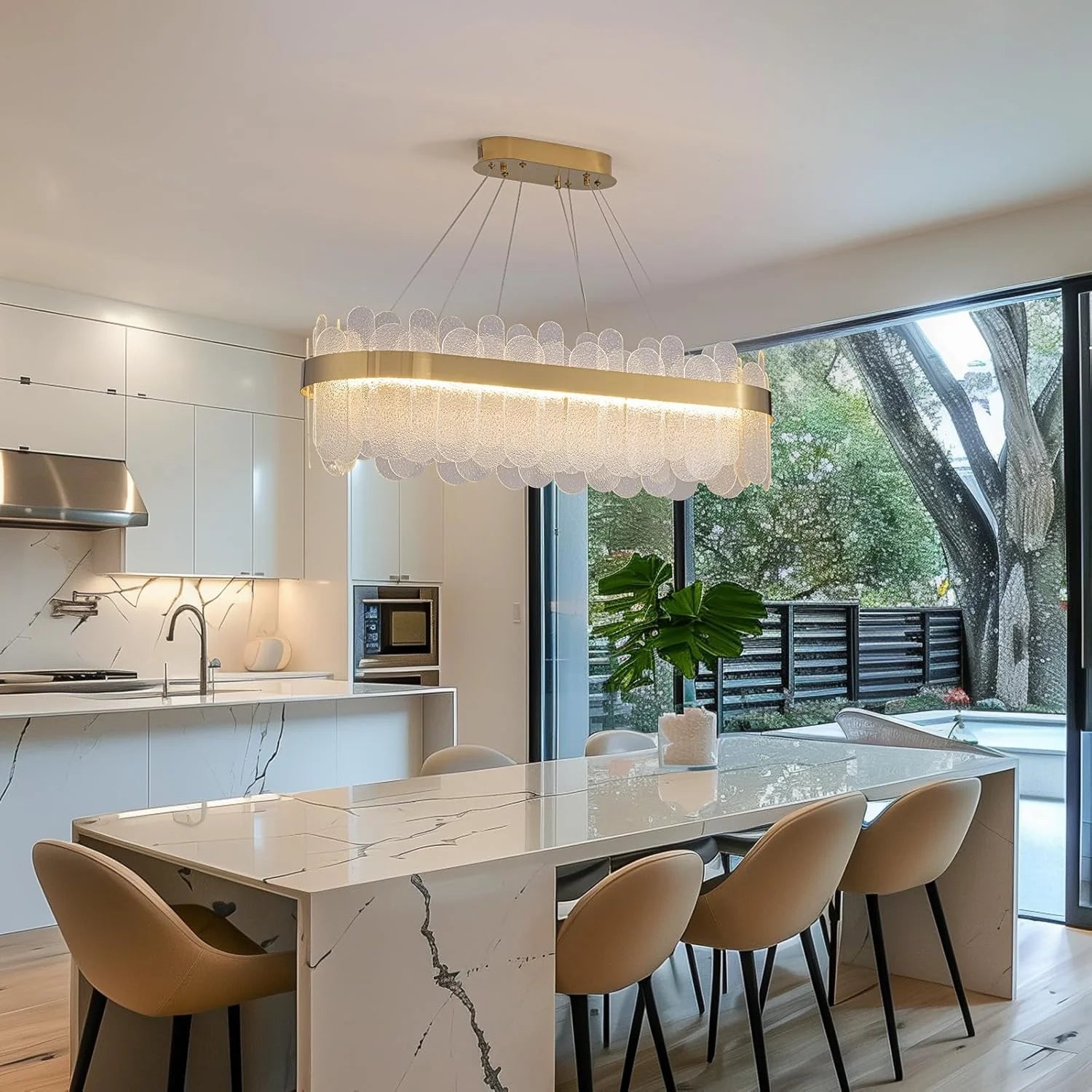Modern Gold Rectangular Crystal Chandelier - Sofary Lighting