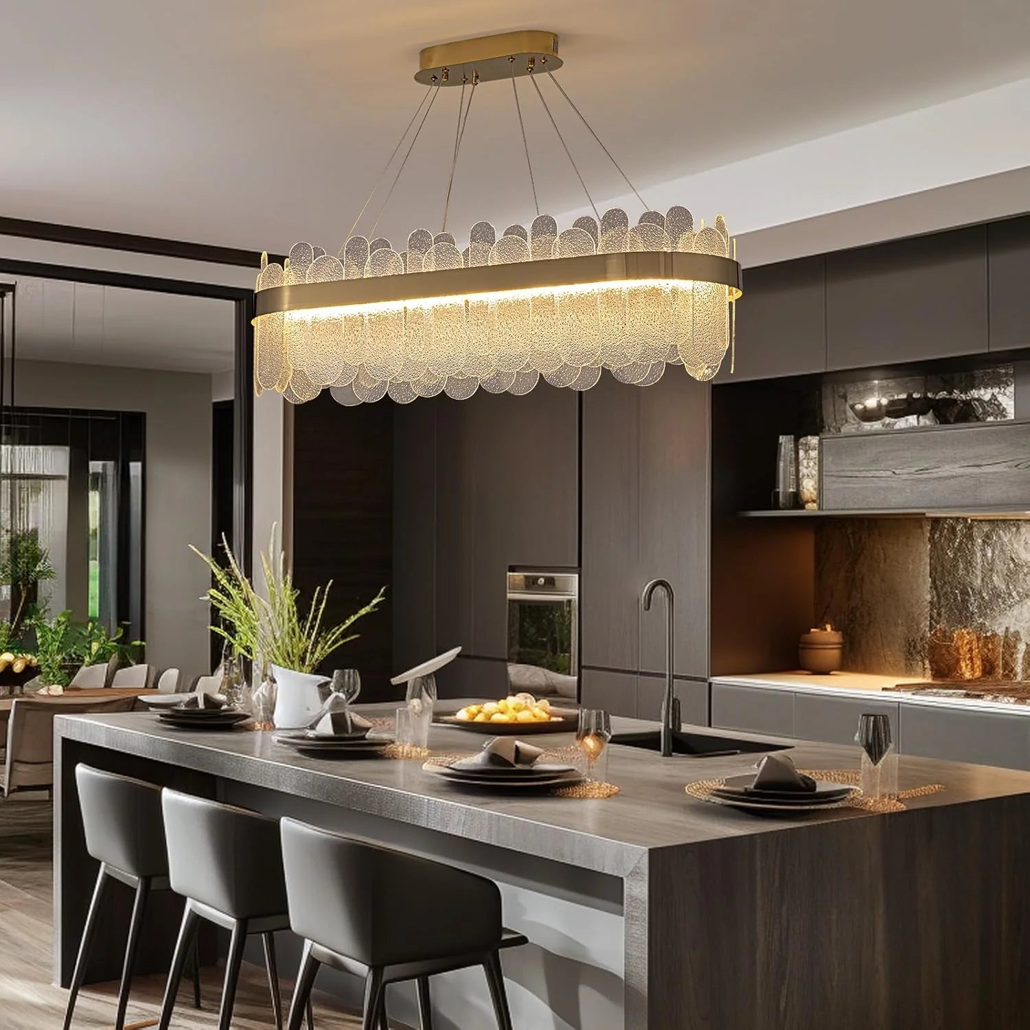 Modern Gold Rectangular Crystal Chandelier - Sofary Lighting