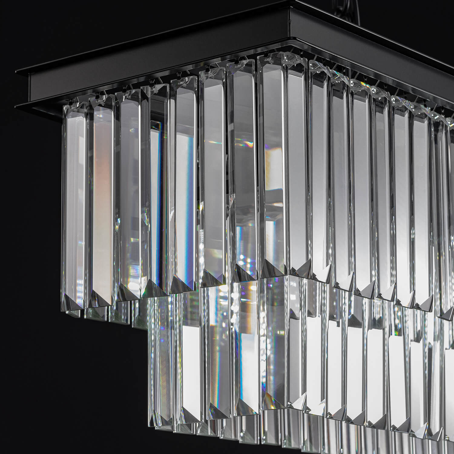 Modern Glam Black Metal Crystal Rectangular Chandelier for Dining Room and Kitchen Island | Siljoy Lighting-ch028-20250623-14