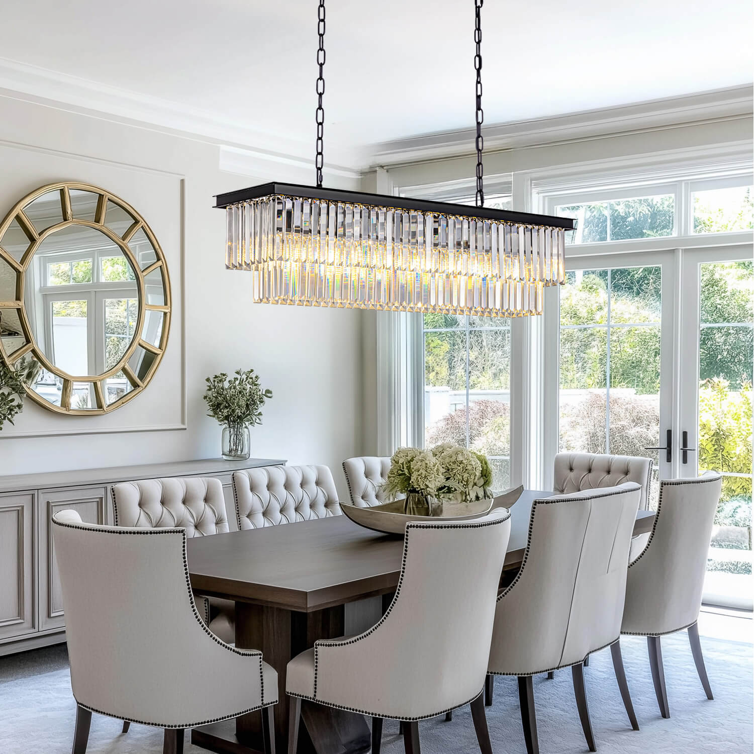 Modern Glam Black Metal Crystal Rectangular Chandelier for Dining Room and Kitchen Island | Siljoy Lighting-ch028-20250623-2