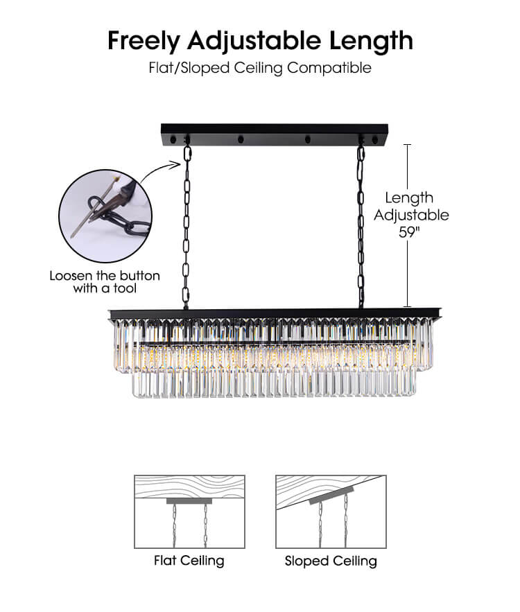 Modern Glam Black Metal Crystal Rectangular Chandelier for Dining Room and Kitchen Island | Sofary Lighting-ch028-20250623-17