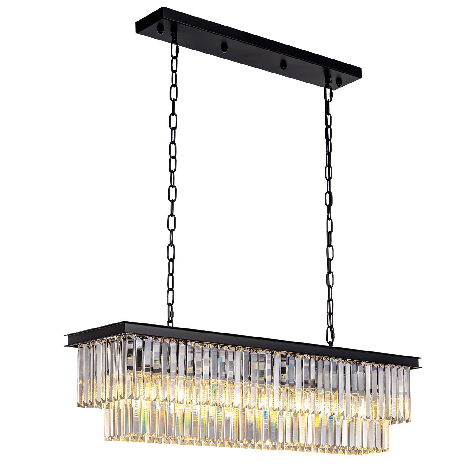 Modern Glam Black Metal Crystal Rectangular Chandelier for Dining Room and Kitchen Island | Sofary Lighting-ch028-20250623-13