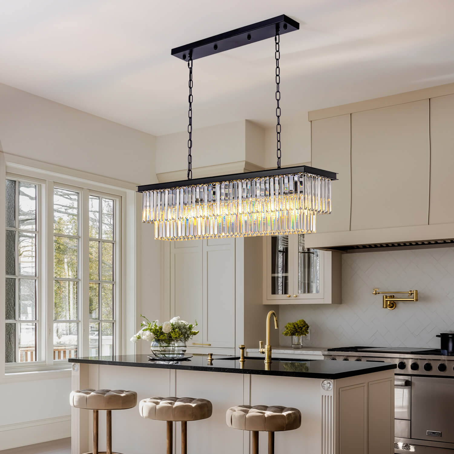 Modern Glam Black Metal Crystal Rectangular Chandelier for Dining Room and Kitchen Island | Sofary Lighting-ch028-20250623-8
