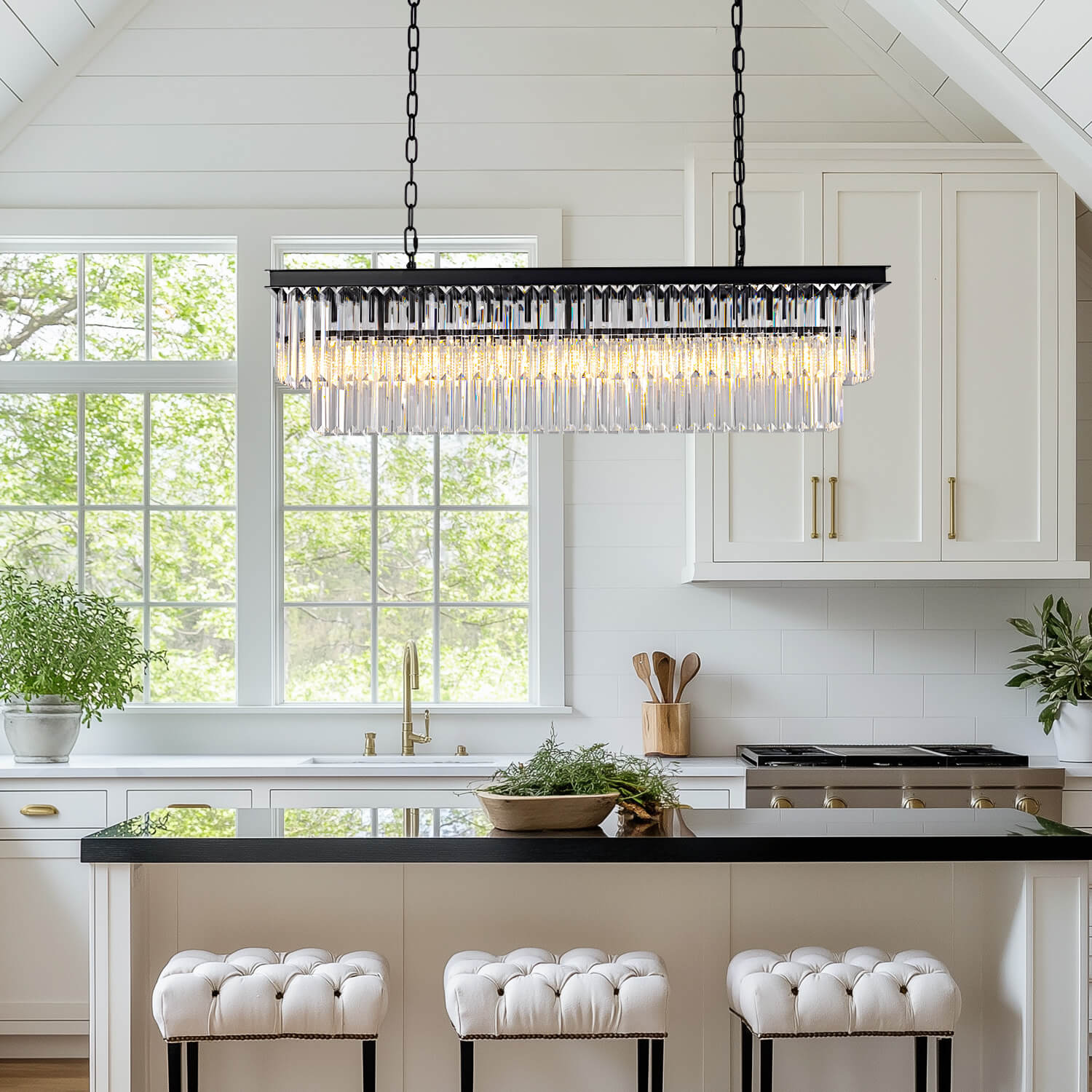Modern Glam Black Metal Crystal Rectangular Chandelier for Dining Room and Kitchen Island | Sofary Lighting-ch028-20250623-6