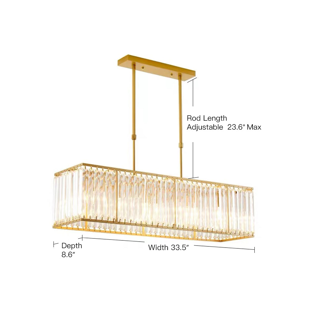 Rectangular Gold Frame Crystal Chandelier - White Background | Sofary