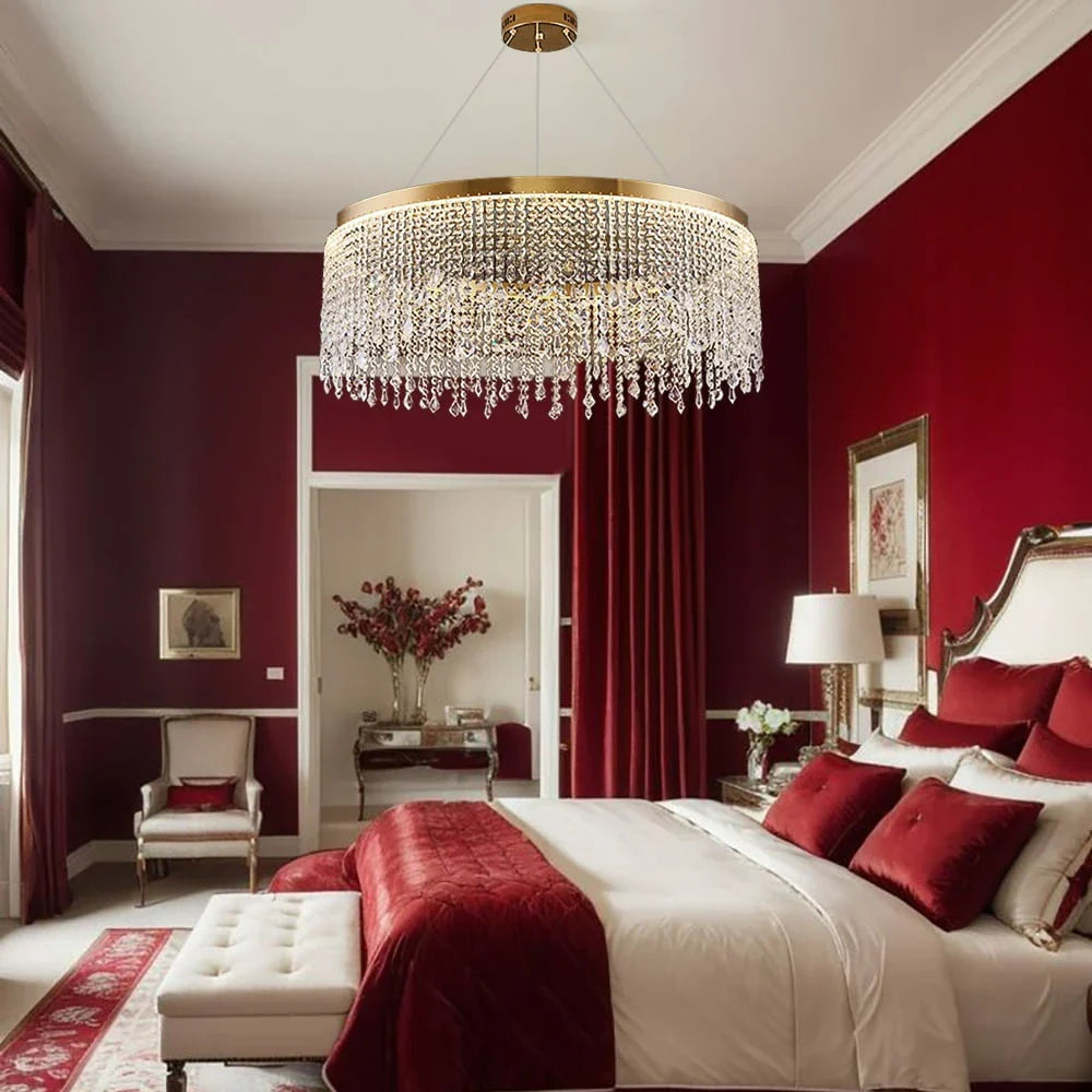 Luxurious K9 Crystal Gold Ring Chandelier LED Dimmable Ceiling Lighting Main Graph- Siljoy Light