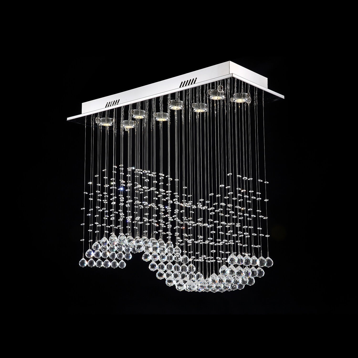 Rectangular Raindrop Wave Crystal Chandelier Ceiling Light -black | Sofary Lighting
