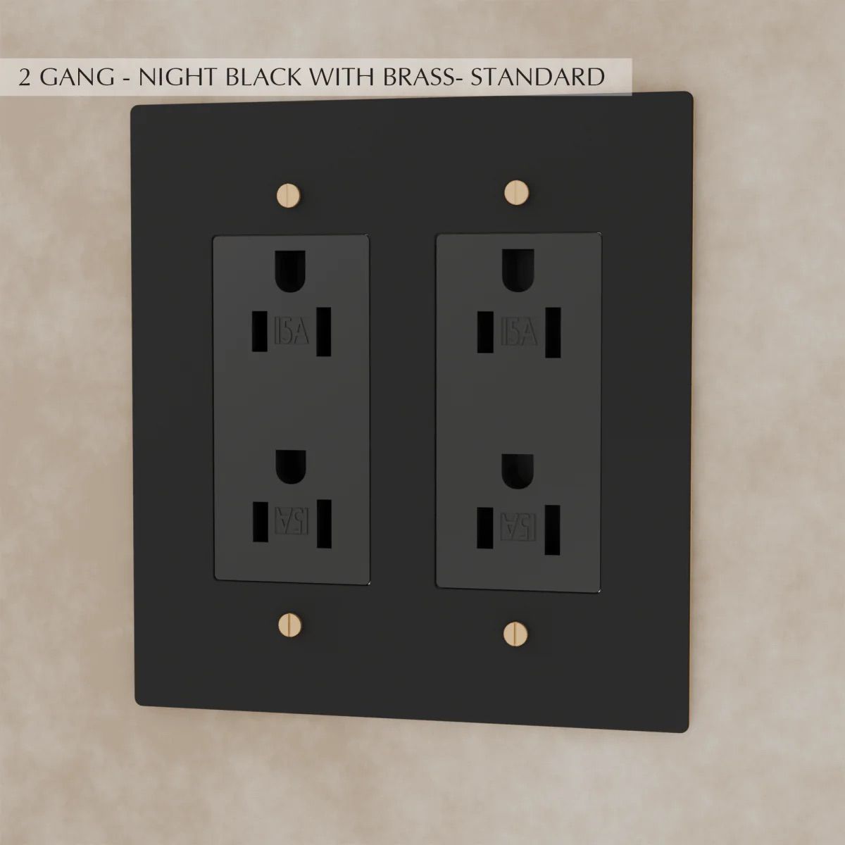 the-brass-outlet-night-black-with-brass-standard-2-gang | Sofary Lighting