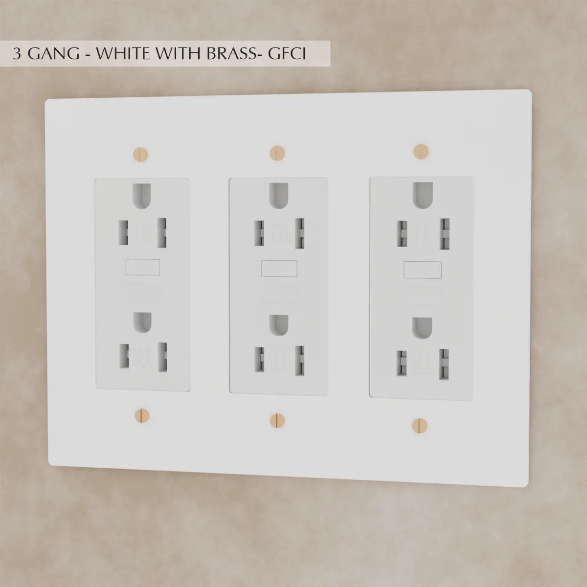 the-brass-outlet-white-with-brass-gfci-3-gang | Sofary Lighting