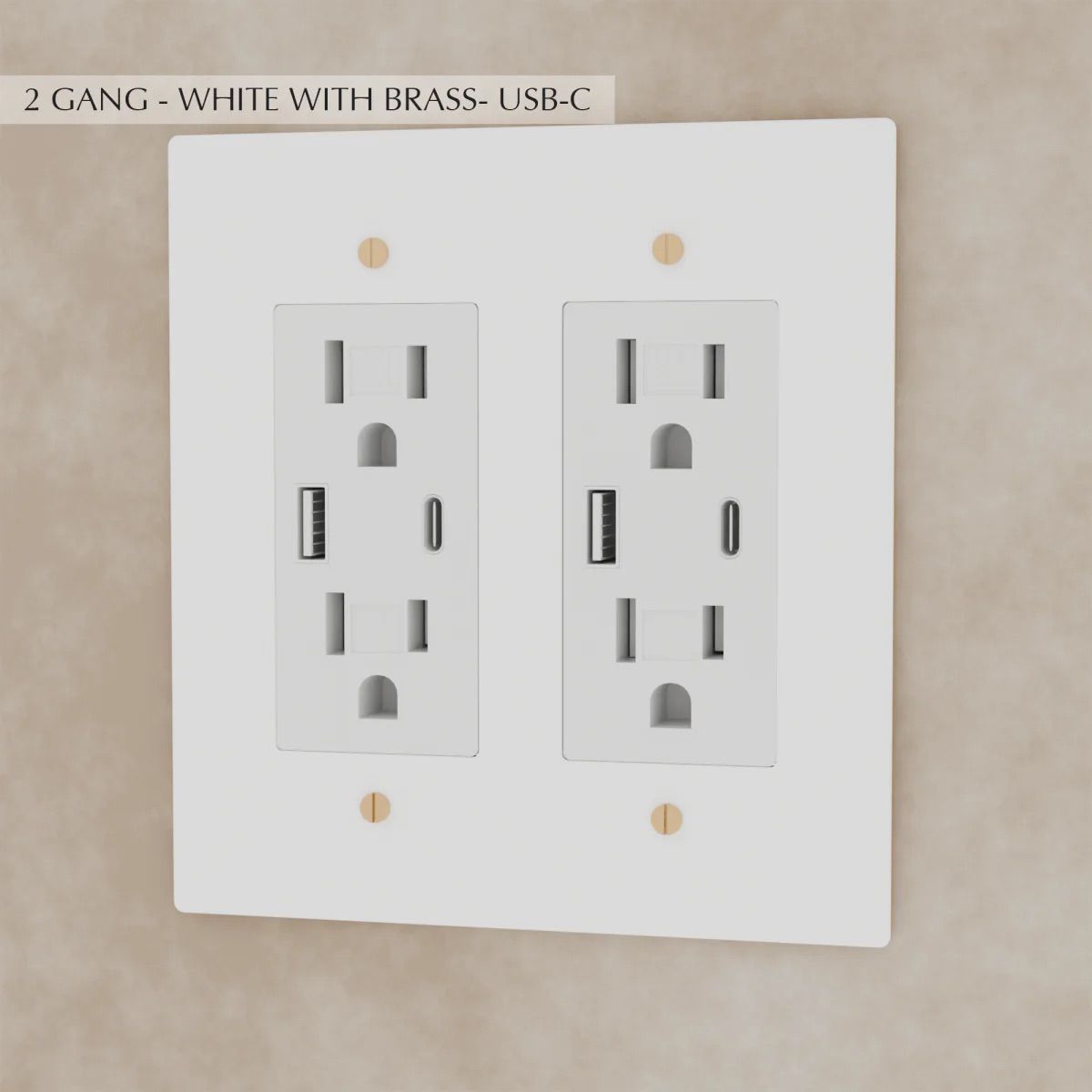 the-brass-outlet-white-with-brass-usb-2-gang | Sofary Lighting