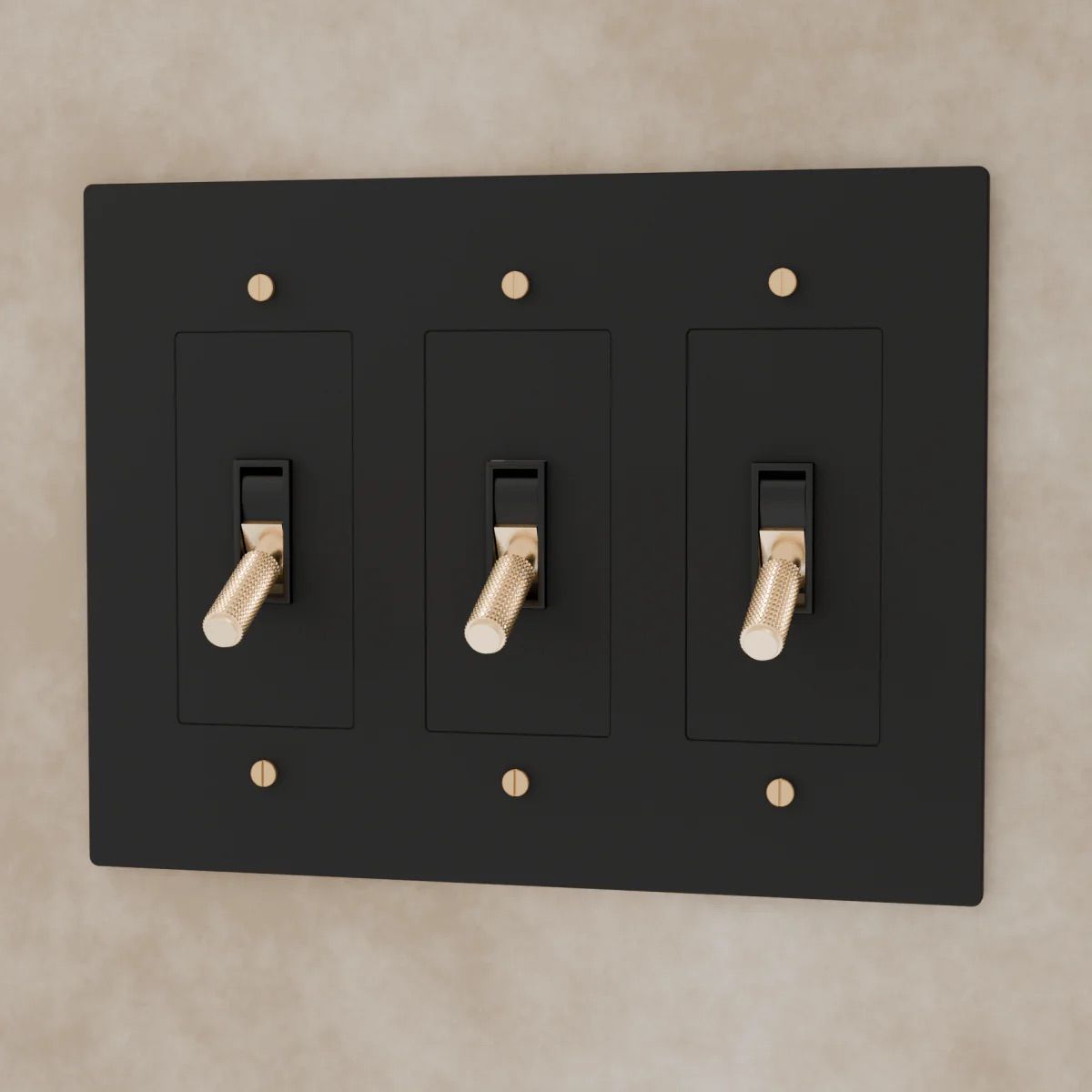 the-brass-toggle-switch-night-black-with-brass-3-gang | Sofary Lighting