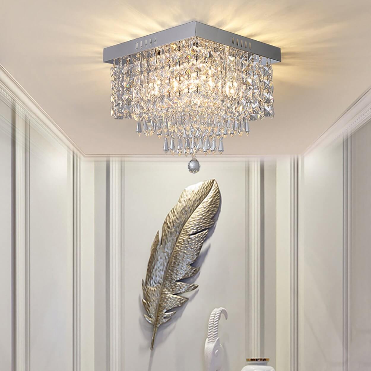 Modern-Chrome-Square-Hallway-Crystal-Chandeler-Flush-Mount