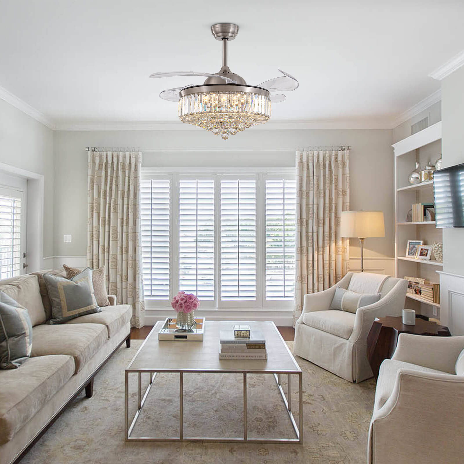 Classic Brushed Nickel Retractable All-in-One Fandelier