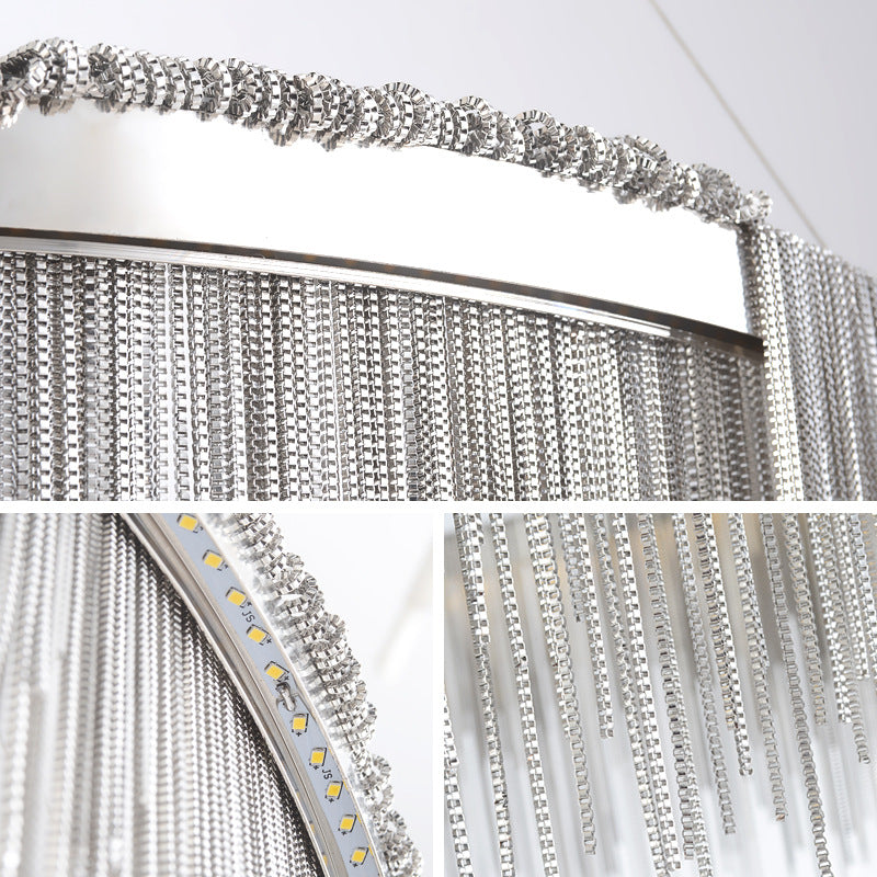Modern-Chrome-Metal-Frame-Tassel-Two-Ring-Chandelier