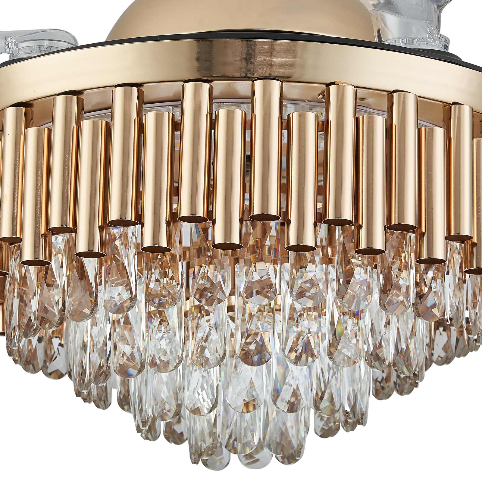 Top-Rated K9 Crystal Round Gold Retractable Fandelier