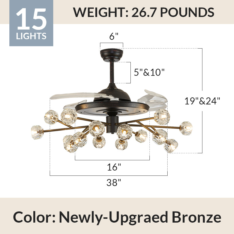 Unusual Looking Vintage Bronze Sputnik Fandelier Fan