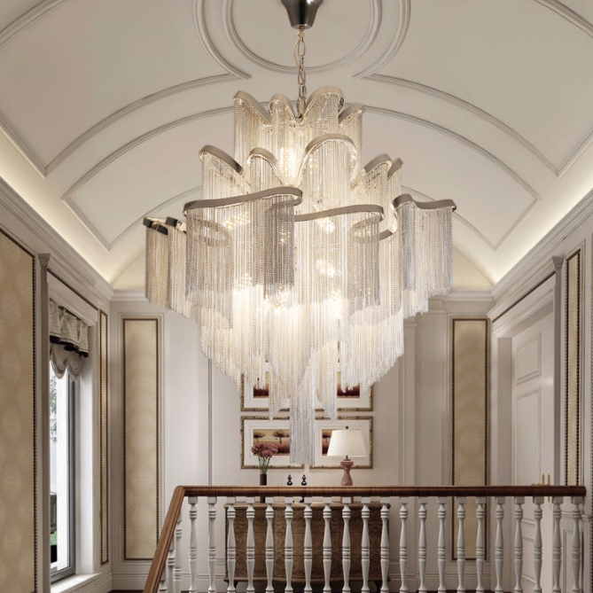 Vintage-Chrome-Metal-Frame-Tassel-Chandelier