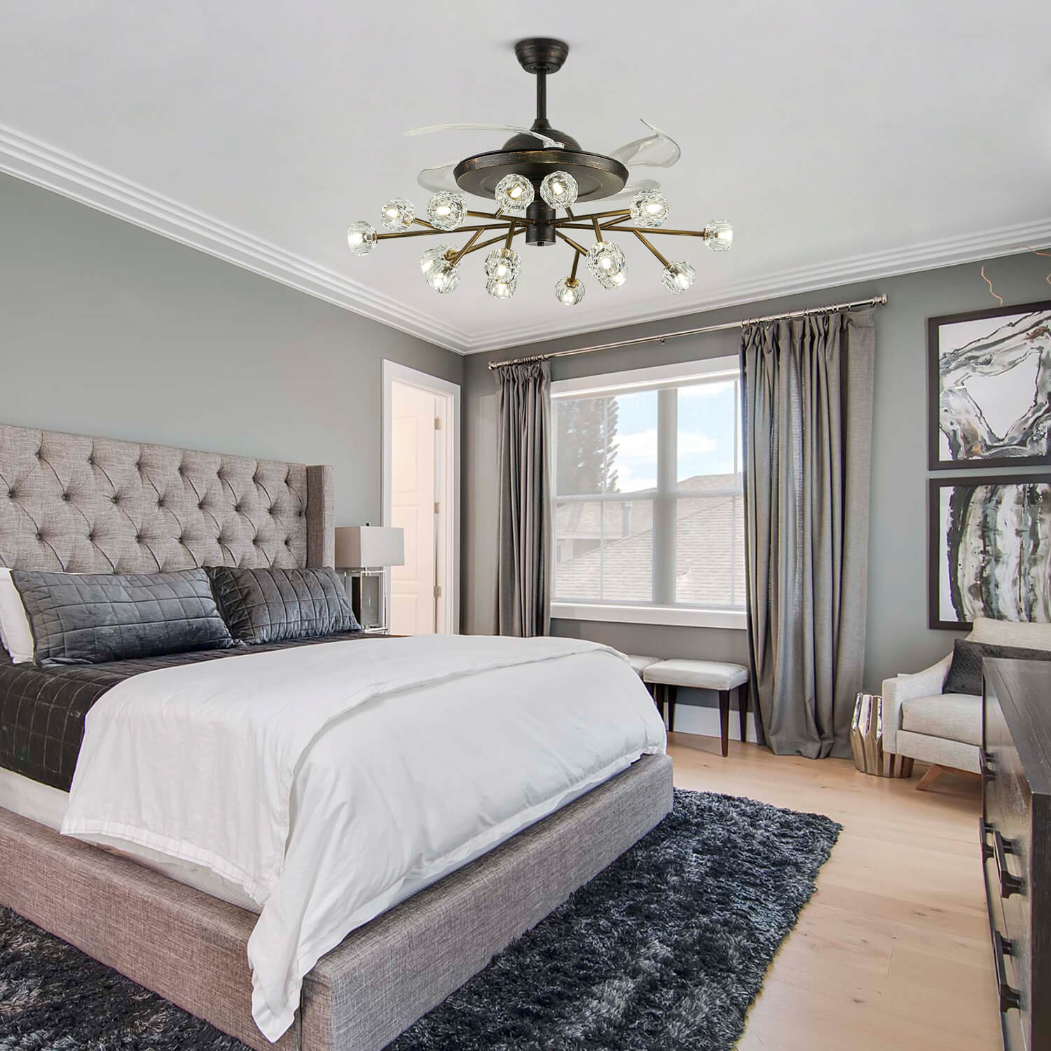 Unusual Looking Vintage Bronze Sputnik Fandelier Fan