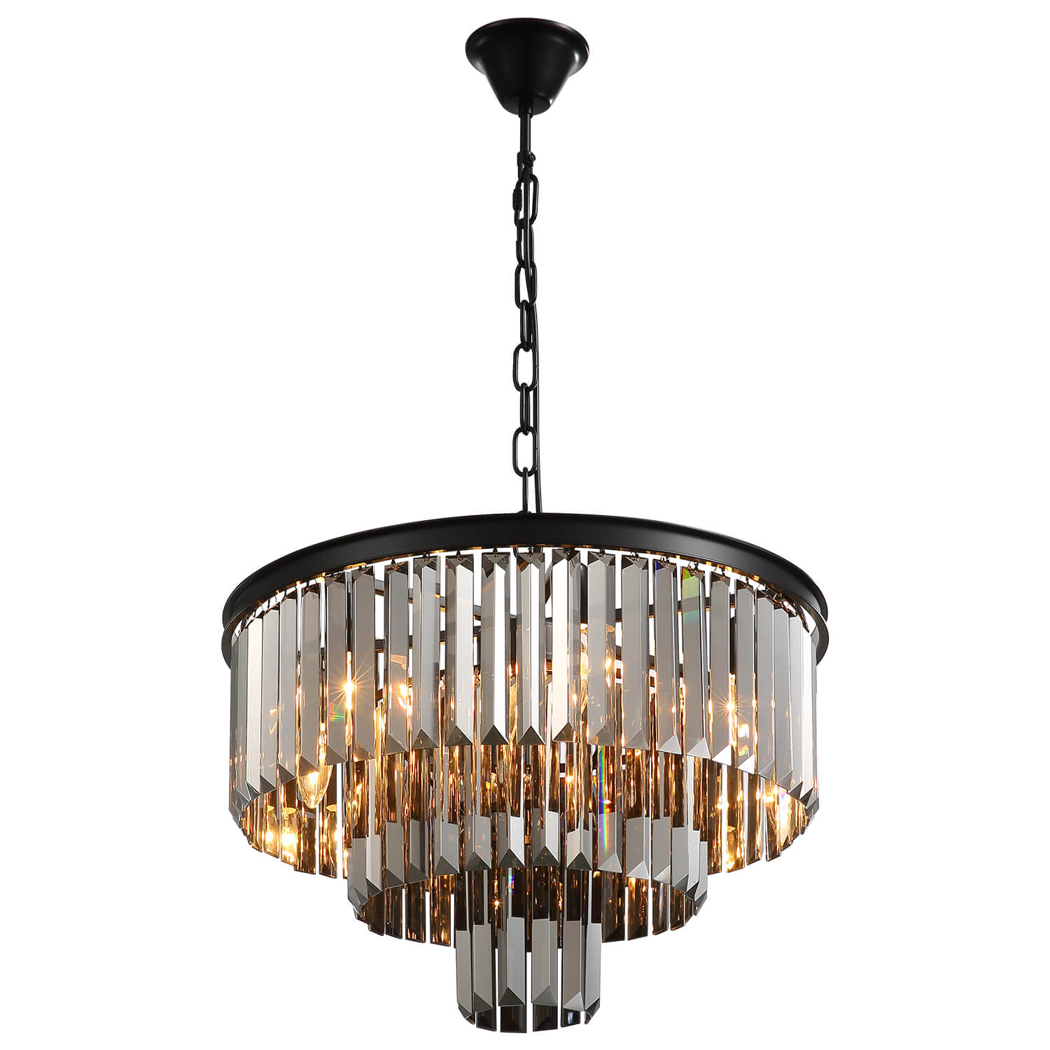 Smoke Gray Round Iron Art 3-layer Chandelier