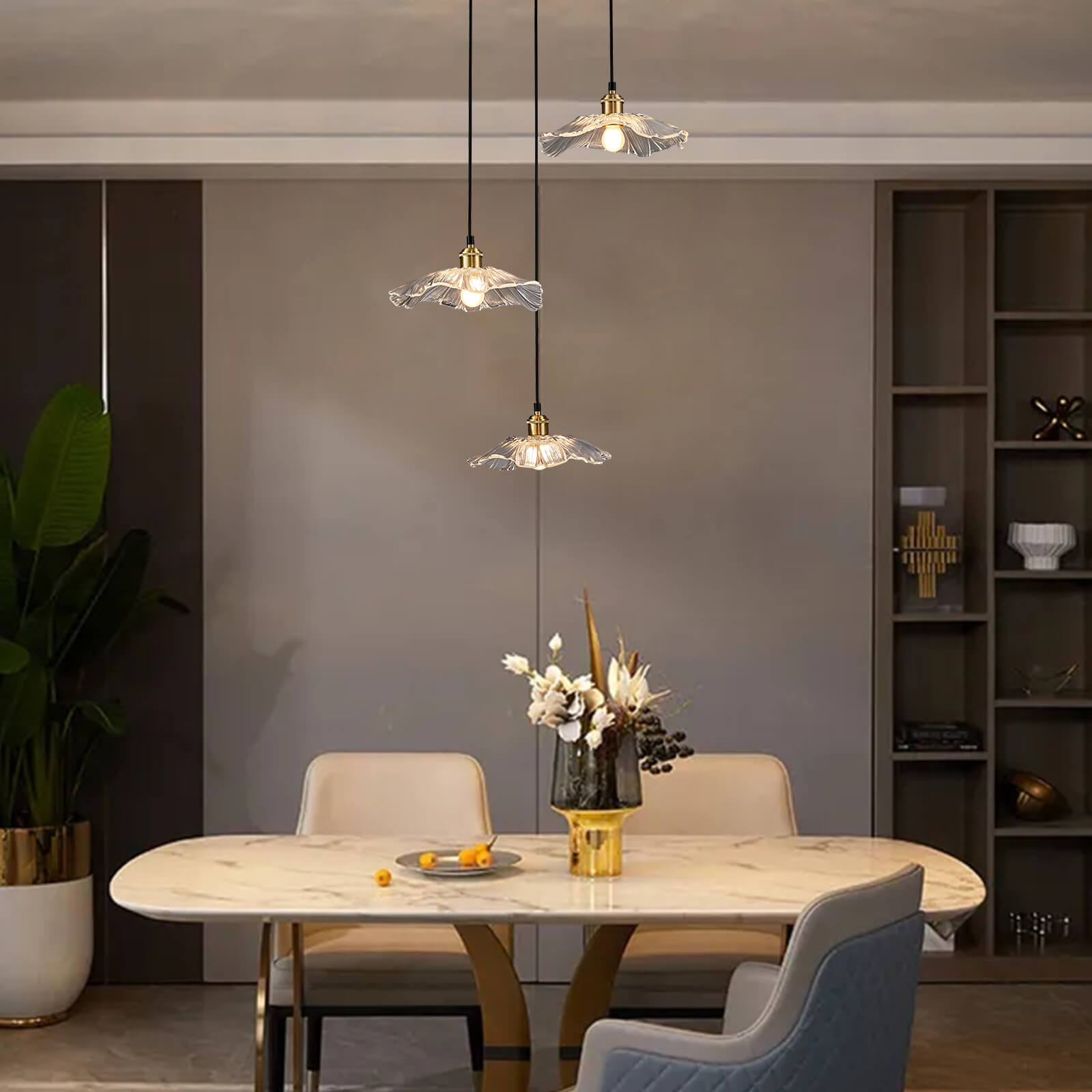 Spiral Chrome Fruit Plate Glass Chandelier