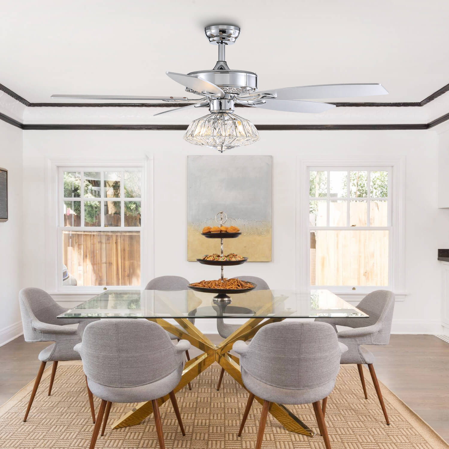 MOOONI-Ceiling-Fan-Light-Chrome-Trapezoidal-Crystal-Strip-Fandelier-50“-Dining-Room