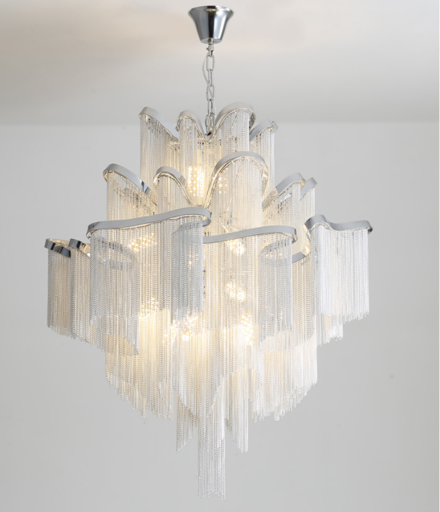 Vintage-Chrome-Metal-Frame-Tassel-Chandelier