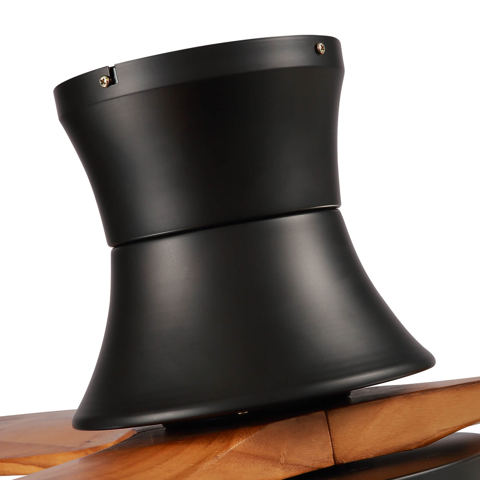 MOOONI-Hugger-Ceiling-Fan-With-Light-LED Strip-Matte-Black-Lampshade-Wood-Blades