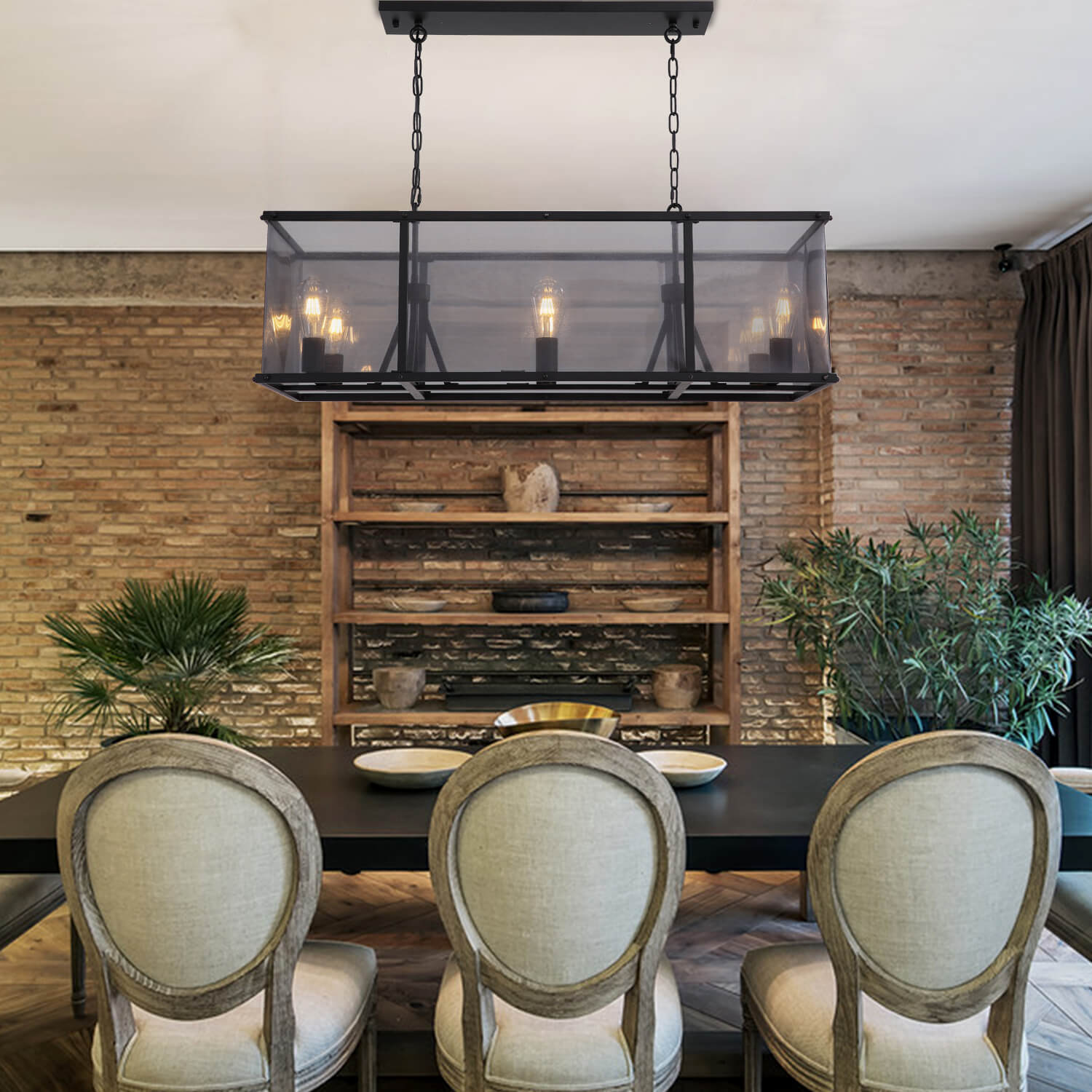 Moooni®Rustic Black Metal Rectangular Grid Square Caged Chandelier