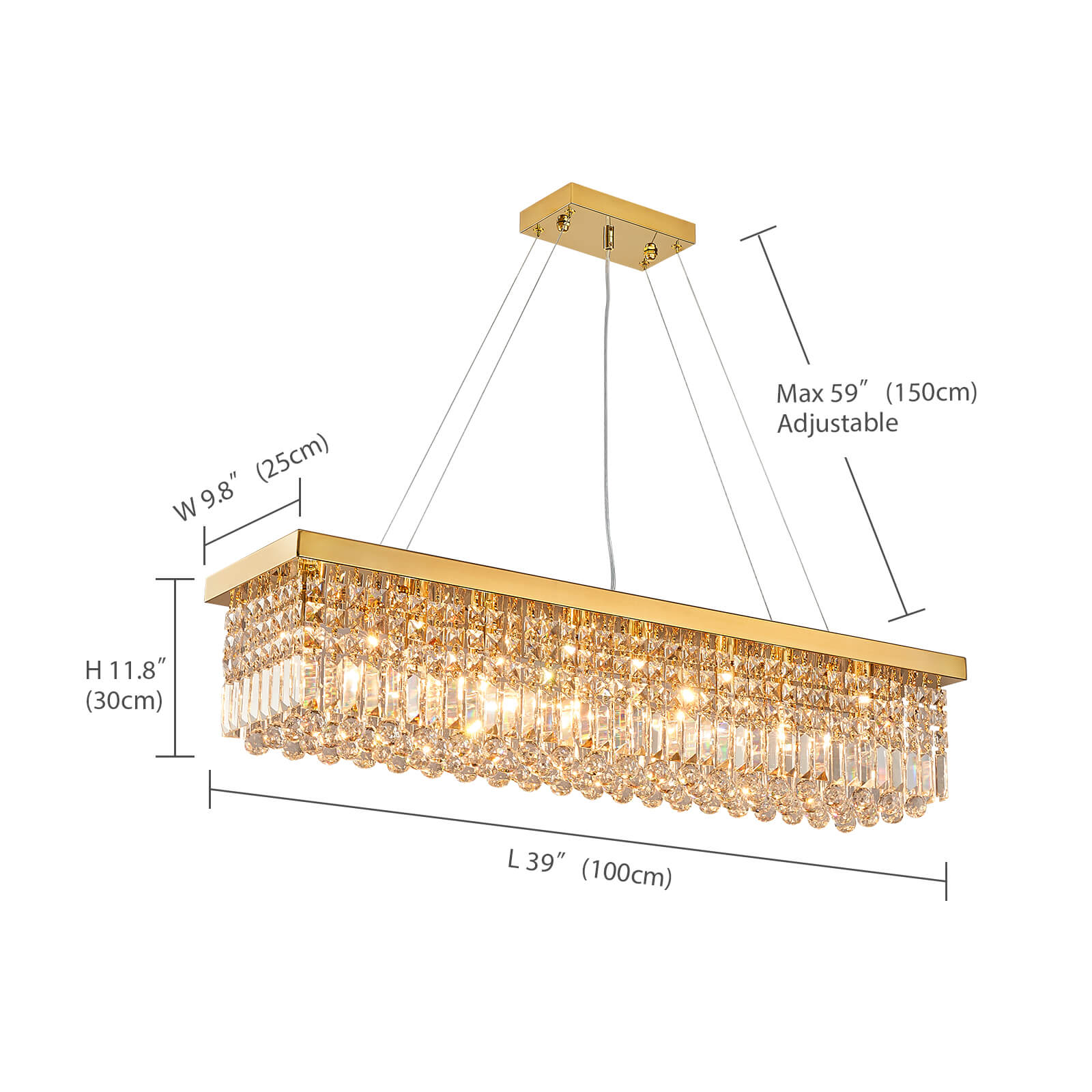 Rectangular Gold Canopy Crystal Chandelier For Kitchen