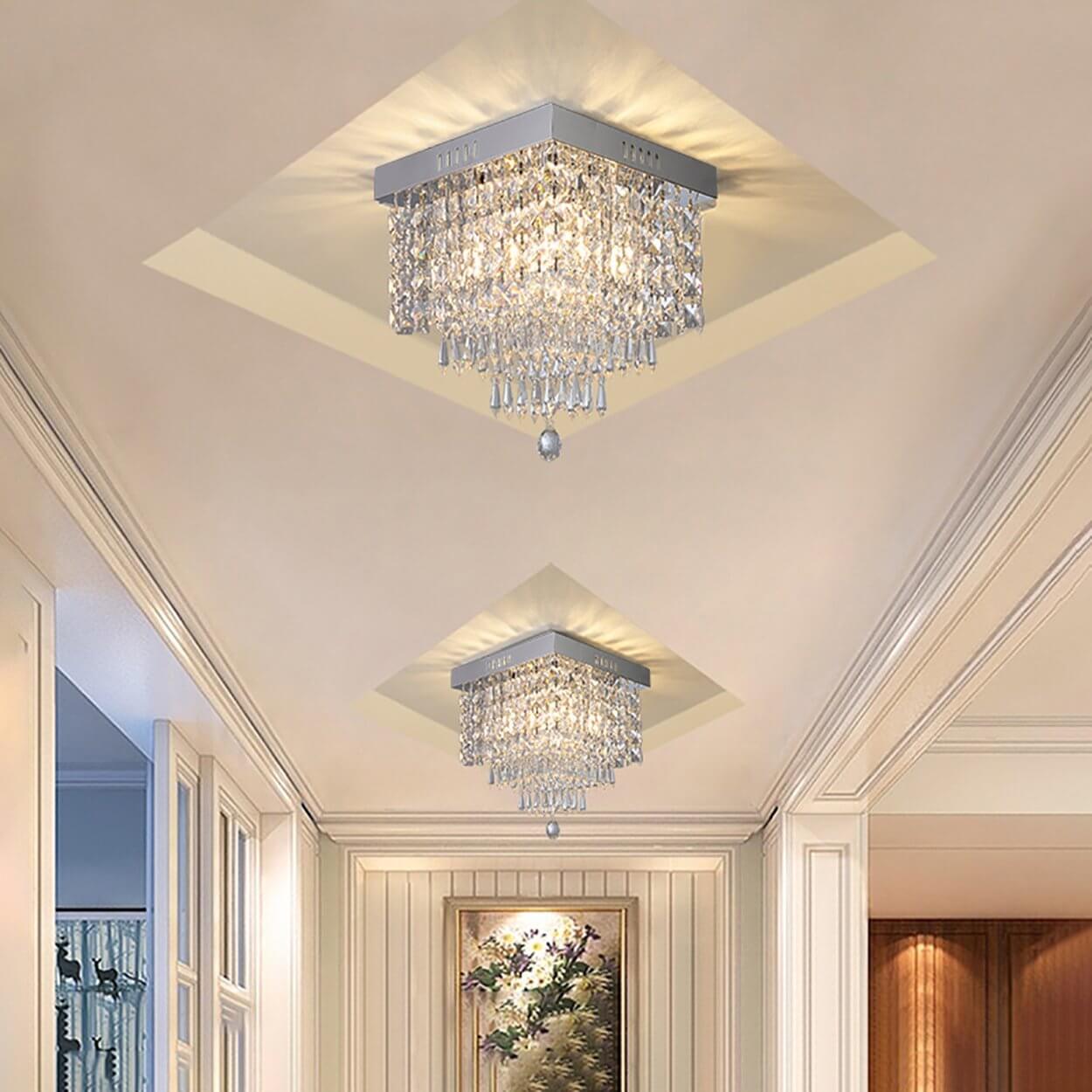 Modern-Chrome-Square-Hallway-Crystal-Chandeler-Flush-Mount