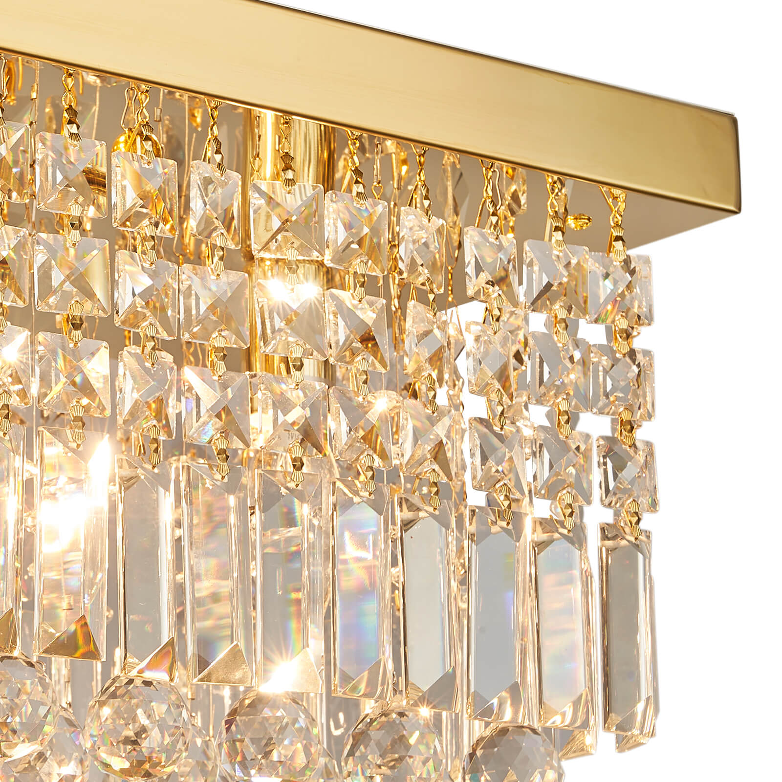 Rectangular Gold Canopy Crystal Chandelier For Kitchen