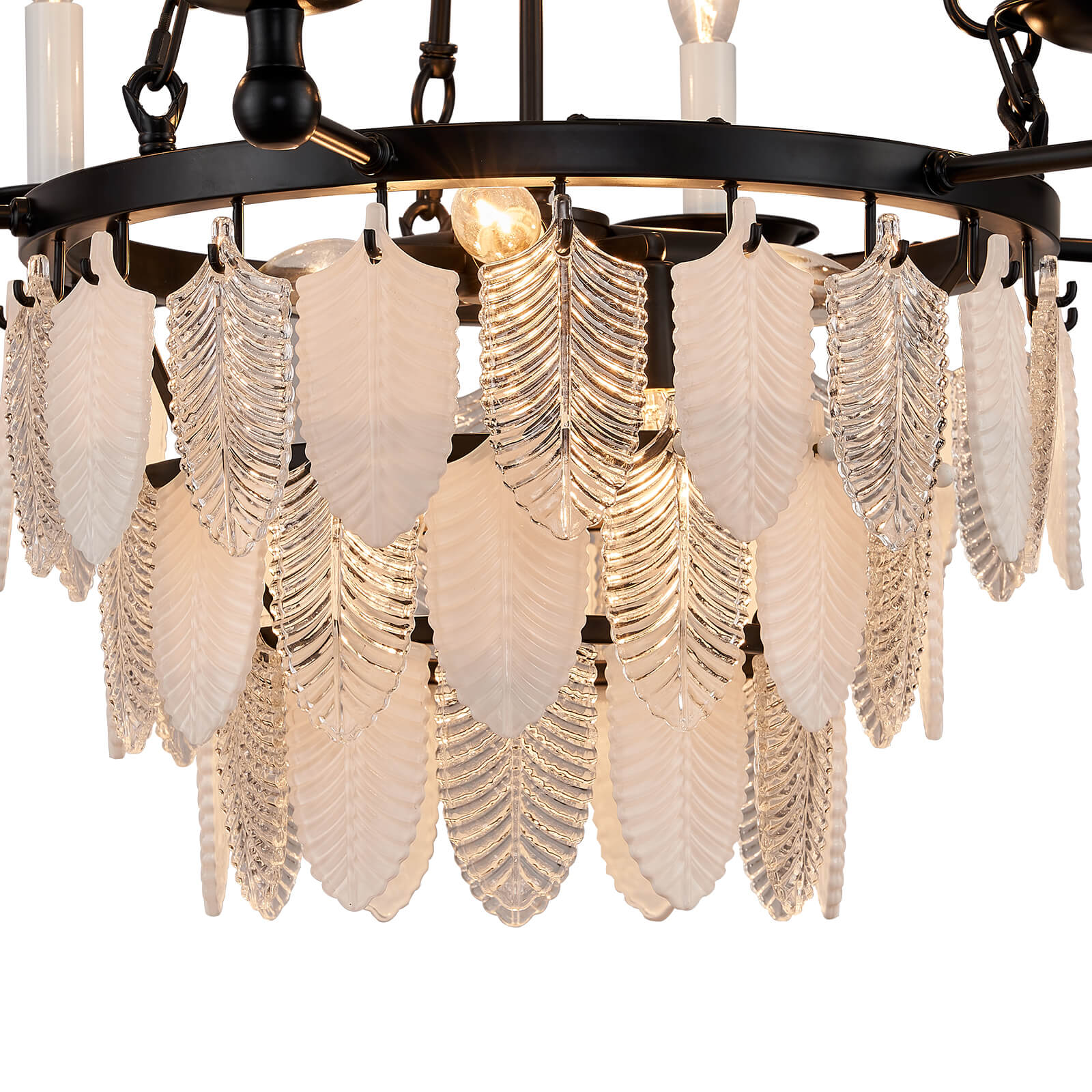 Modern-Matte-Black-Leaves-Candelabra-Round-Pendant-Light