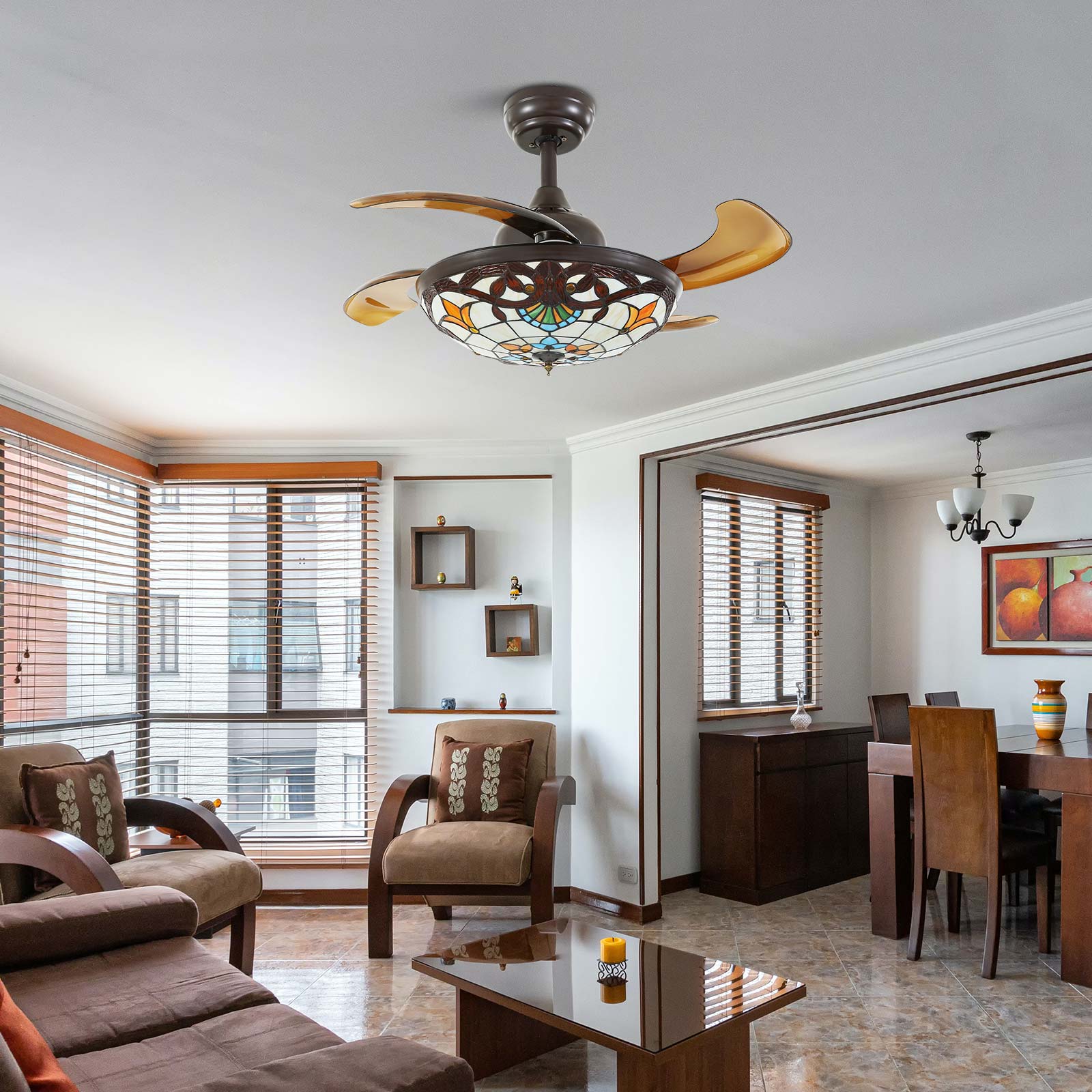 Tiffany Victorian Art Class Retractable Fandelier