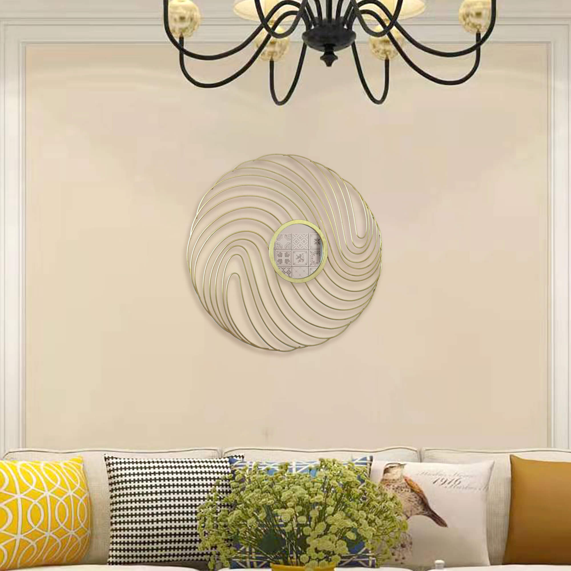 Modern-Spiral-Gold-Metal-Frame-Round -Wall-Mirror